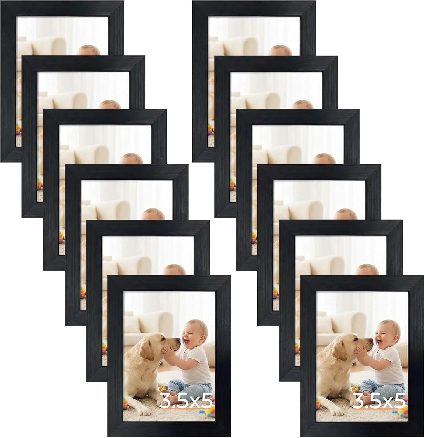 Giftgarden 12 Pack 3.5x5 Picture Frame Black, Multiple 3.5 x 5 Photo Frames Bulk for Tabletop Display or Wall Hanging
