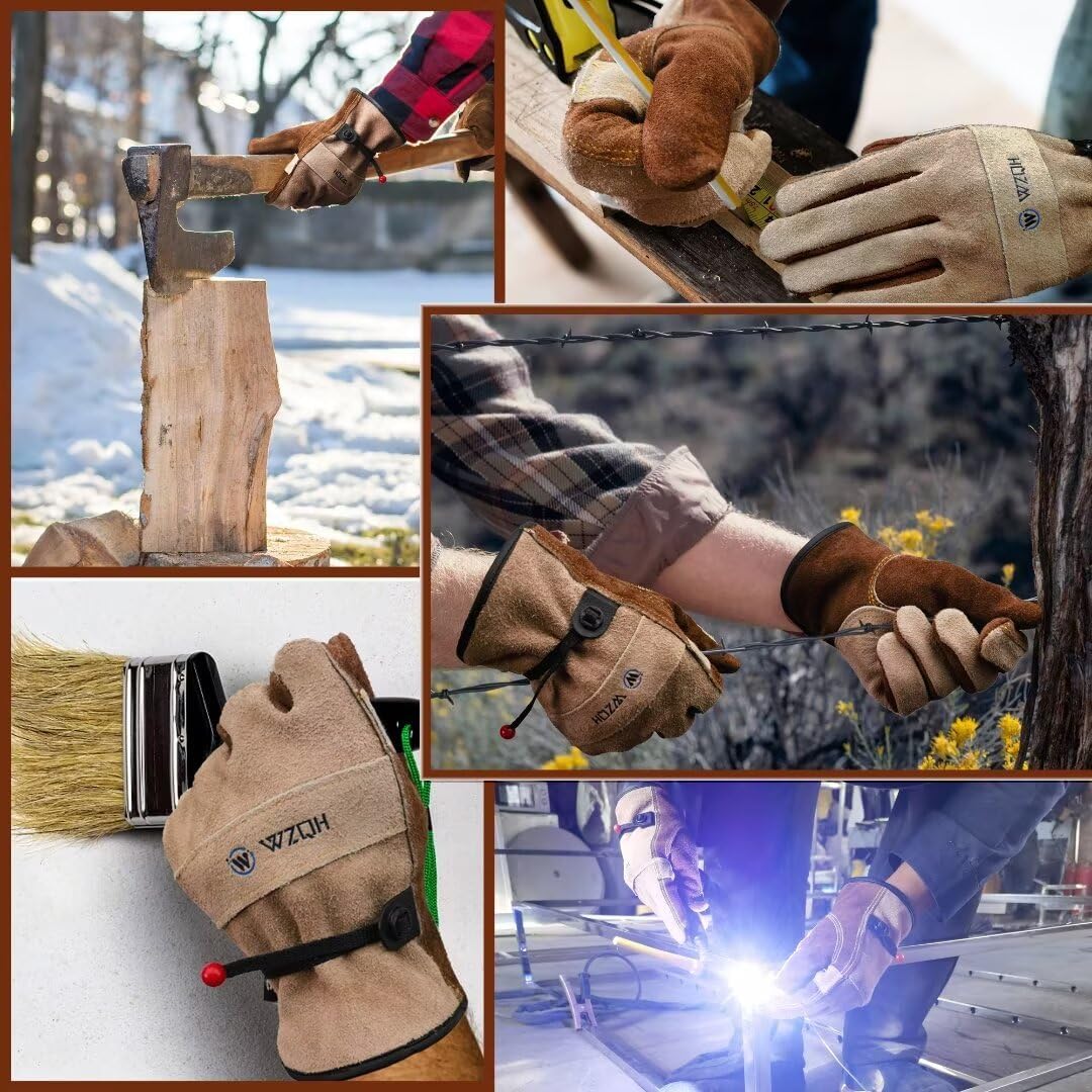 WZQH Leather Work Gloves for Men or Women.Gardening,Welding,Coffee-grey 2XL