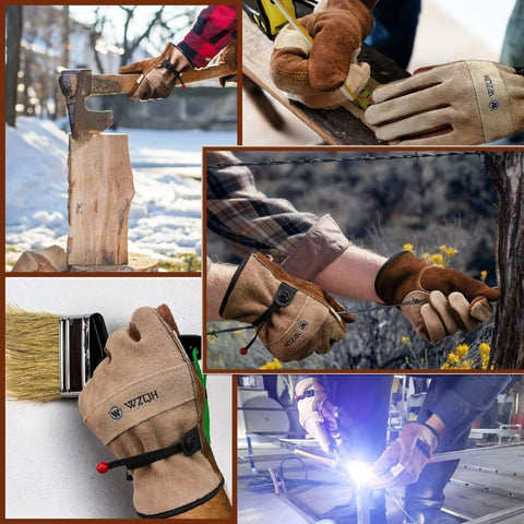 WZQH Leather Work Gloves for Men or Women.Gardening,Welding,Coffee-grey 2XL