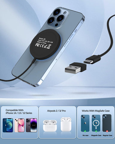 Magnetic Wireless Charger Fast Apple Mag-Safe Charger for iPhone 15 Pro Max/15 Pro/15/15 Plus/14/13/12 Series AirPods 3/2/Pro/Pro 2 LED Magnet Charging Pad Mag Safe Charger with Dual Charging Ports