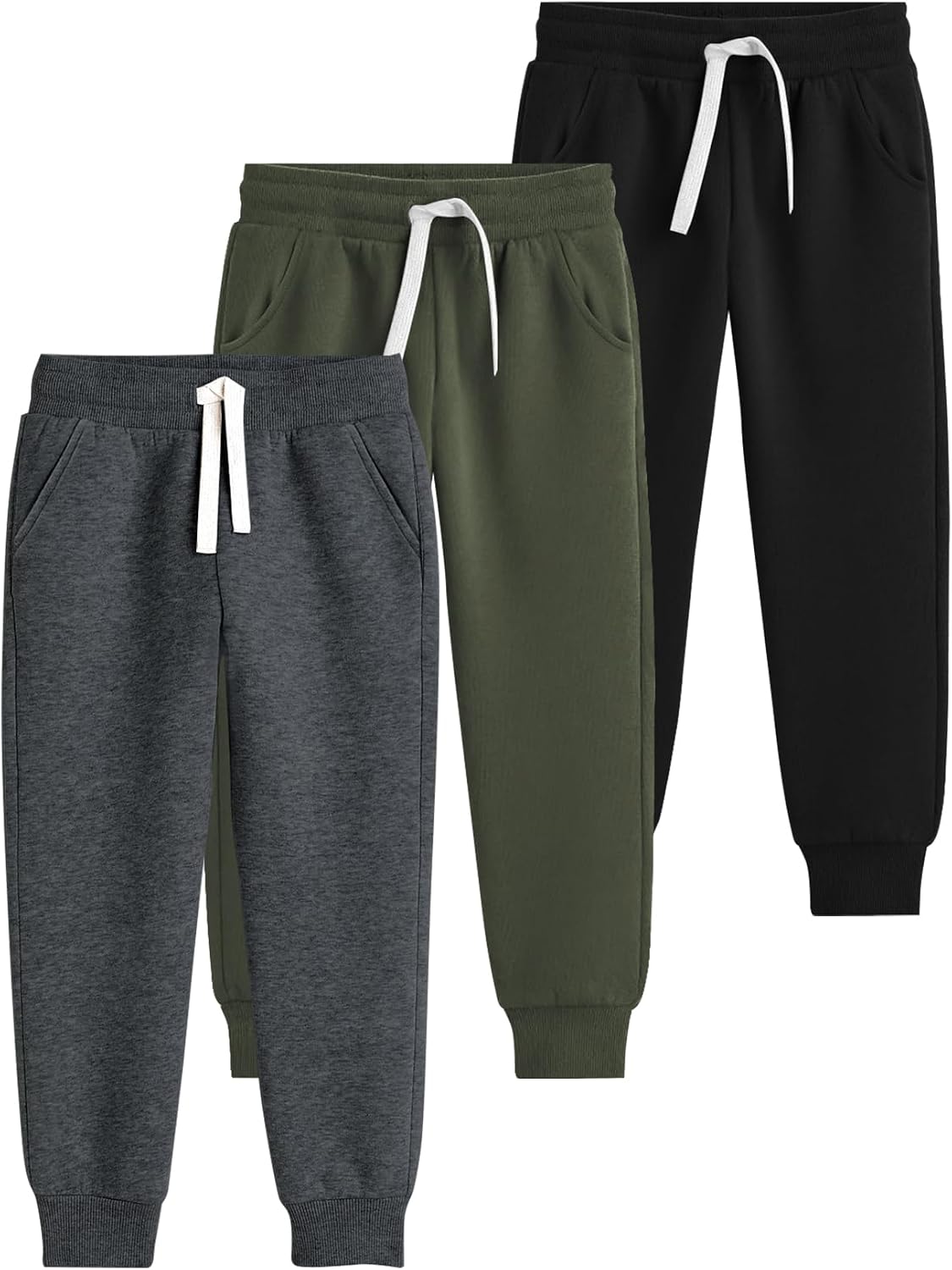 Flygo 3 Pack Boys Sweatpants Kids Active Joggers Athletic Casual Basic Pull On Pants with Pockets Drawstring