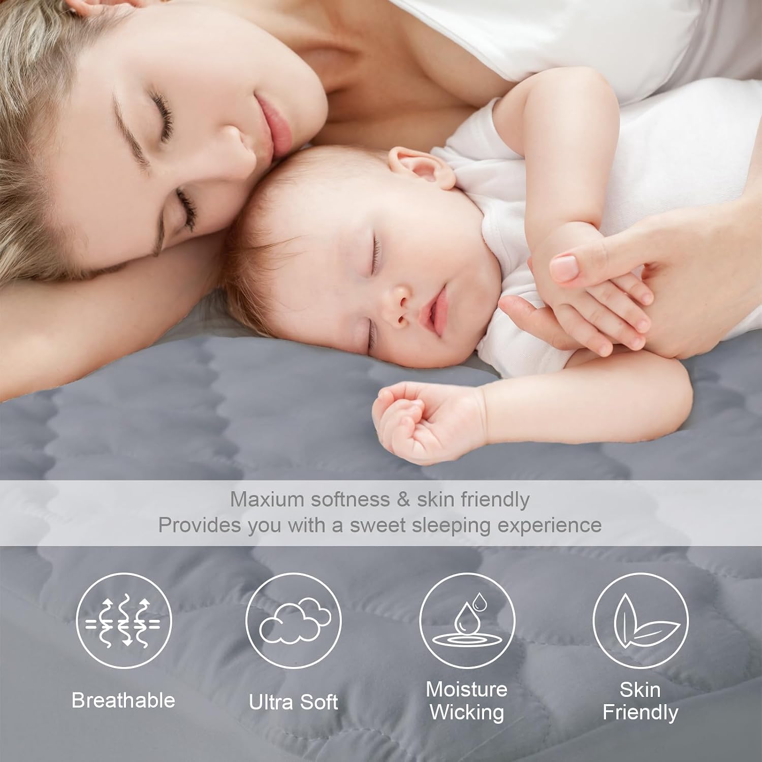 Queen Mattress Protector Pad Waterproof, Bed Cover 14" Deep Pocket, Gray