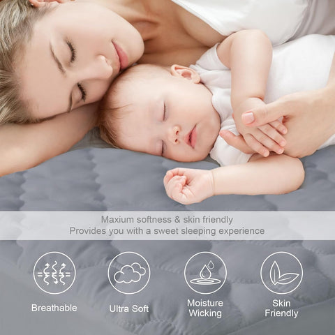 Queen Mattress Protector Pad Waterproof, Bed Cover 14" Deep Pocket, Gray