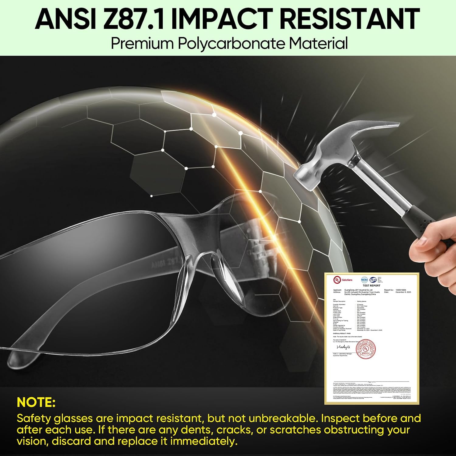 TICONN Clear Safety Glasses for Men & Women, ANSI Z87.1 Safety Goggles