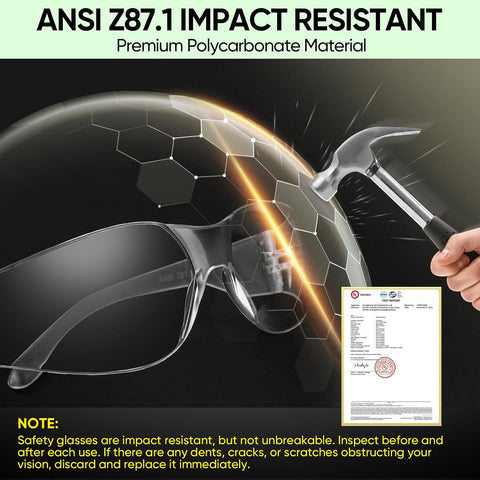 TICONN Clear Safety Glasses for Men & Women, ANSI Z87.1 Safety Goggles