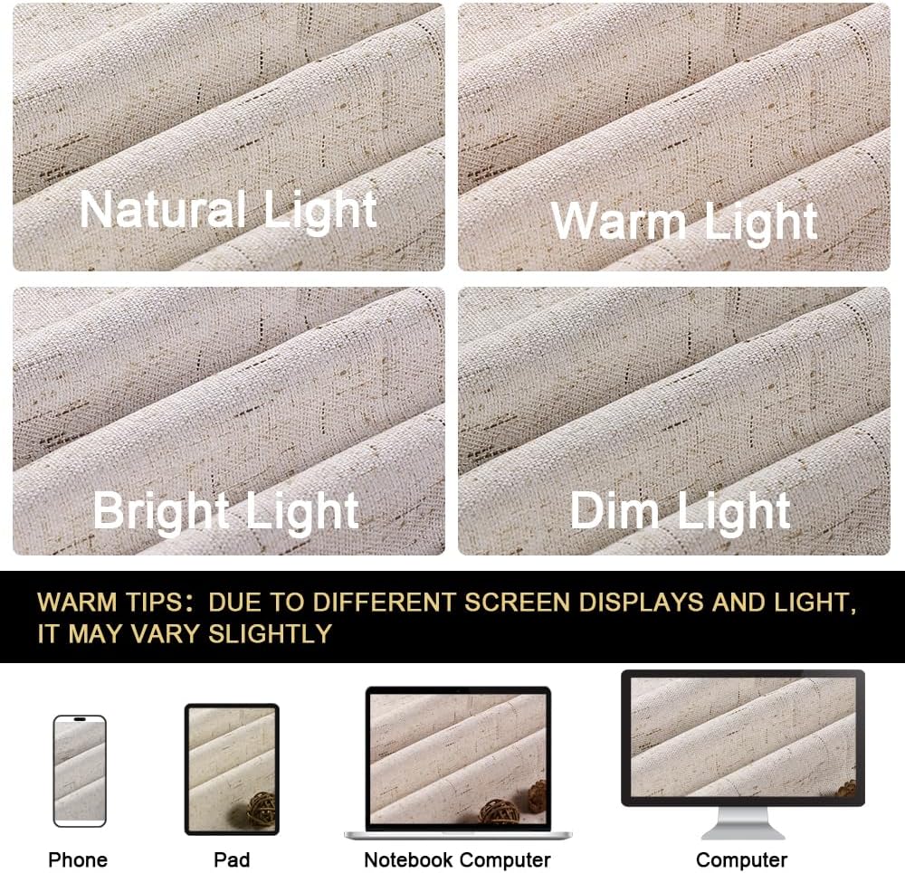 PrinceDeco Primitive Textured Linen 100% Blackout Curtains for Bedroom/Living Room Energy Saving Window Treatment Curtain Drapes, Burlap Fabric with White Thermal Insulated Liner (42 x 84in, Natural)