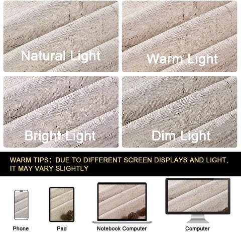 PrinceDeco Primitive Textured Linen 100% Blackout Curtains for Bedroom/Living Room Energy Saving Window Treatment Curtain Drapes, Burlap Fabric with White Thermal Insulated Liner (42 x 84in, Natural)