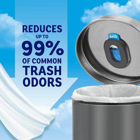 Febreze Trash Can Odor Fighter, Can Air Freshener, Stick-On Deodorizer for Garbage Cans, Diaper Pails, Works with Scented Bags, Fresh Lemon and Linen & Sky Scents, 2 Holders + 2 Refills