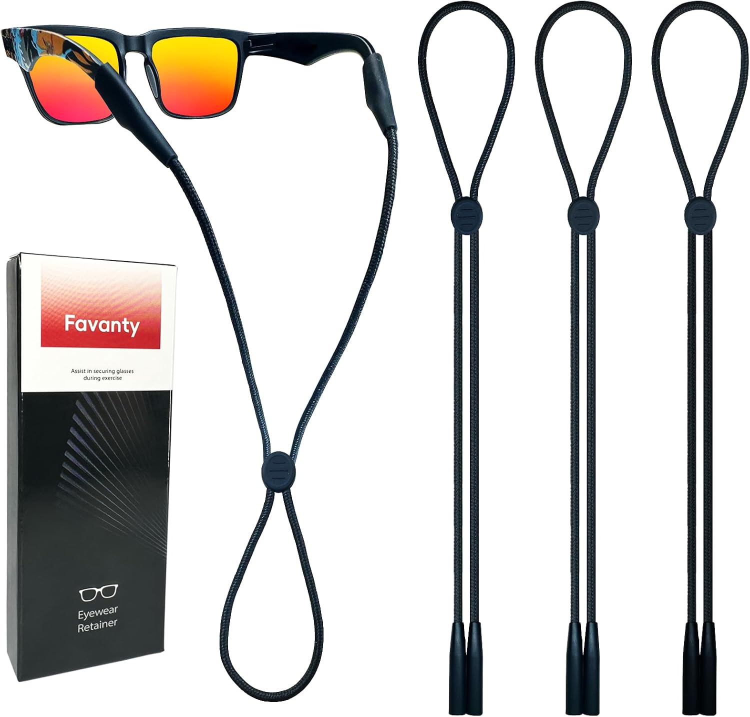 Non-Slip Glasses Strap Adjustable Cotton Cord, 3PCS Black