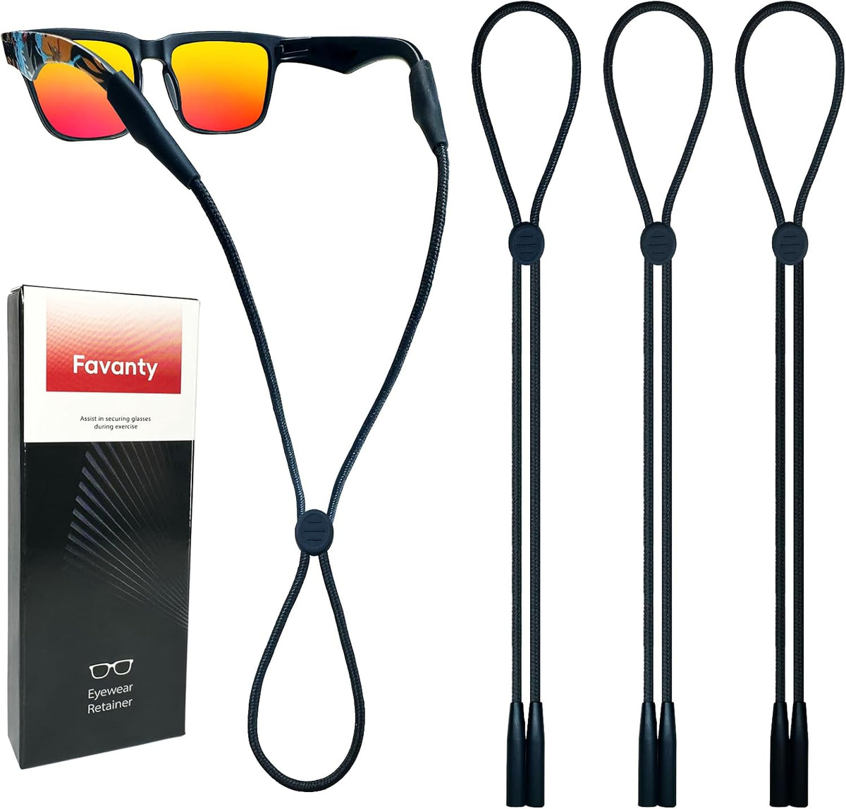 Non-Slip Glasses Strap Adjustable Cotton Cord, 3PCS Black