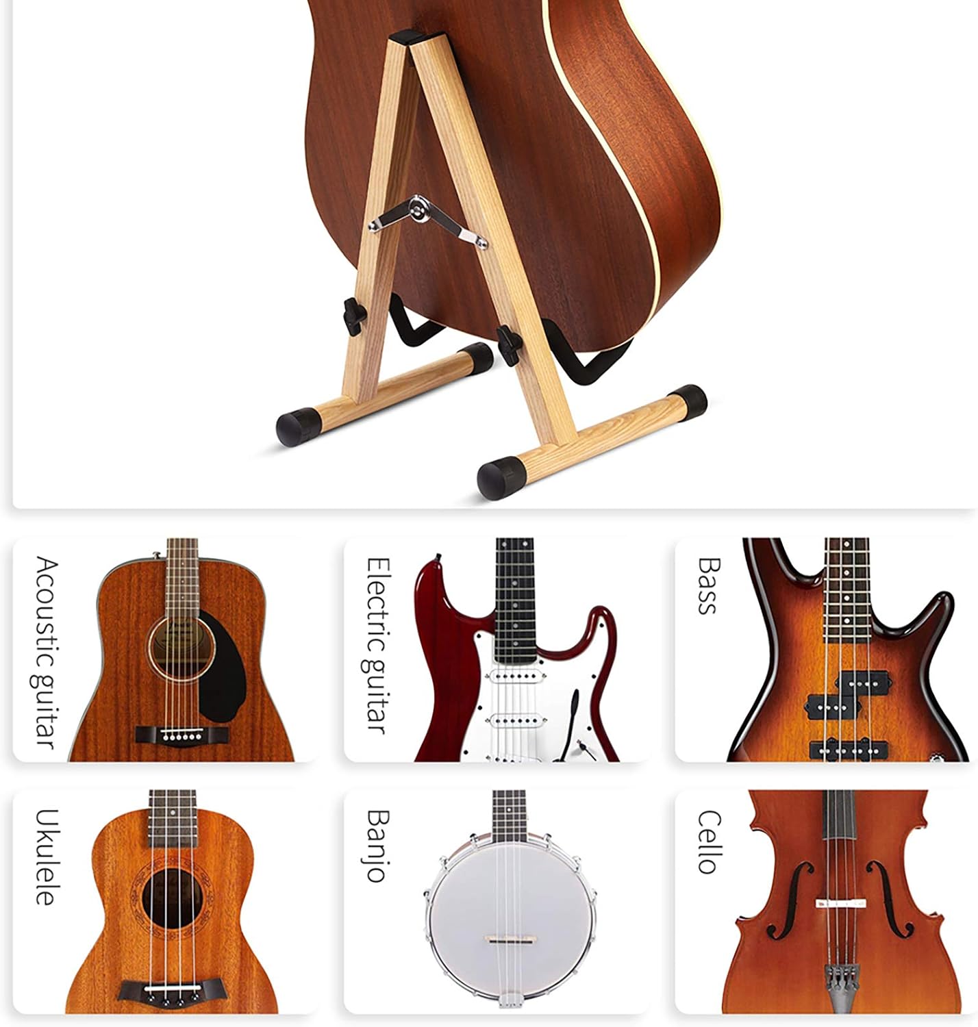 SNIGJAT Acoustic Guitar Stand, Folding Wood Guitar Stand with Padding Ash