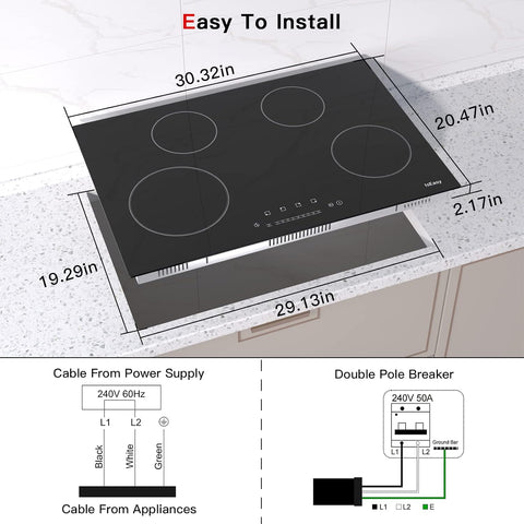 IsEasy Electric Cooktop 30 inch, 4 Burner Built-In Electric Cooktop, Drop-in Glass Cooker With Touch Control, 9 Power Levels, Child Safety Lock, Timer, 6700W