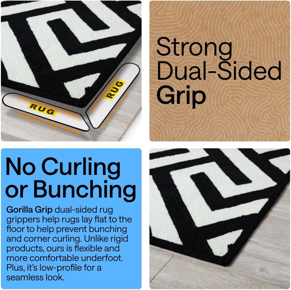 GORILLA GRIP® Extra Long Rug Grippers for Hardwood Floor, 8 Pack Black