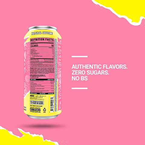 GHOST Energy Drinks, Zero Sugar, 12-Pack, Sour Pink Lemonade, 16oz | Energy & Focus Pre Workout Drink, No Artificial Colors, Gluten-Free, Vegan - 200MG Natural Caffeine, L-Carnitine, Taurine