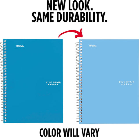 Five Star Spiral Notebook, 2 Subject, College Ruled Paper, 6" x 9.5", 80 Sheets, Blue (840029CG1)