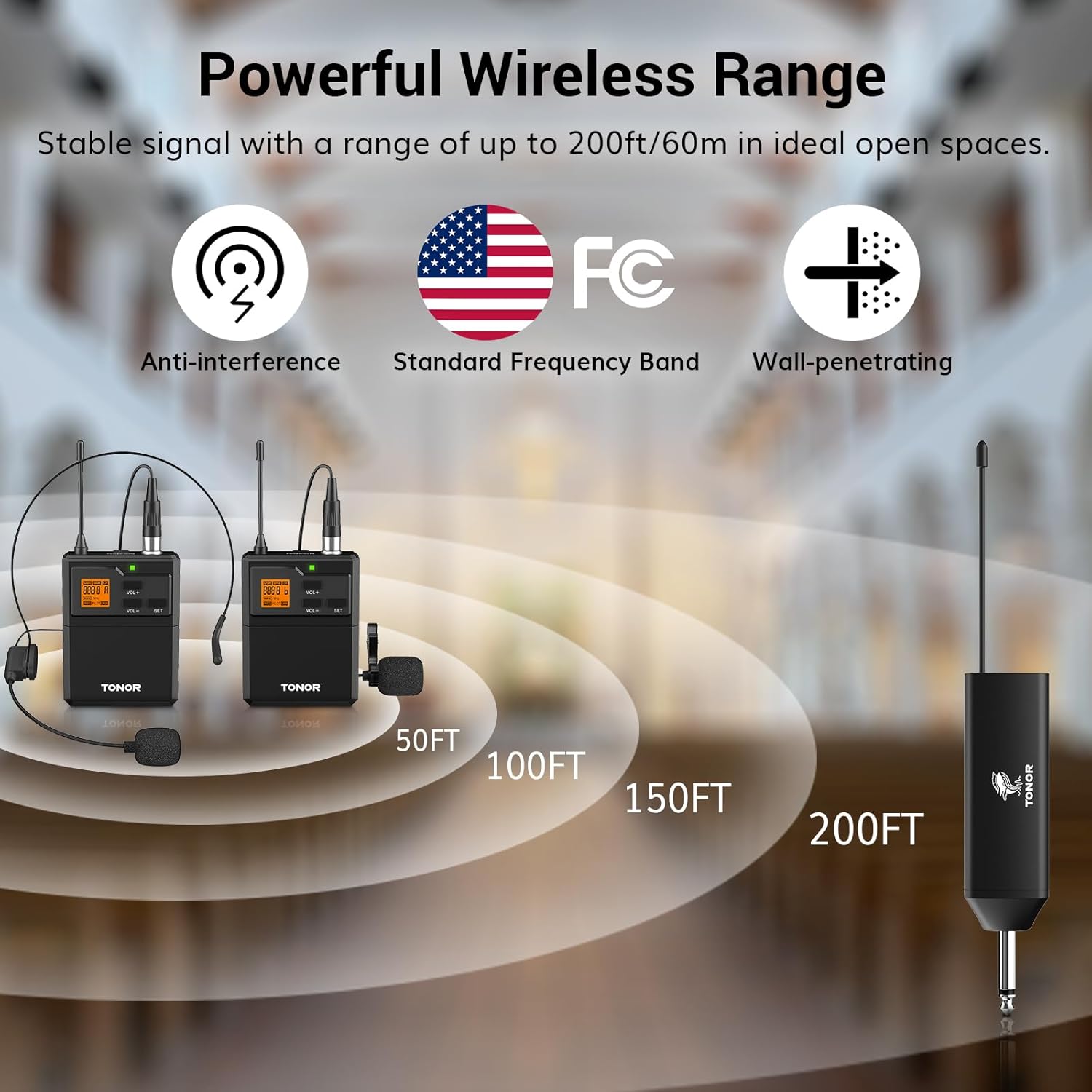 TONOR UHF Wireless Microphone System, 2 Sets Bodypack & Lavalier Mic