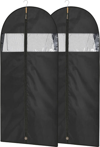 Garment Bags for Hanging Clothes, 50" Suit Bags for Closet Storage, 2-Pack Garment Covers with Clear Window, Foldable Clothing Bags for Suits, Jackets & Dresses (Black)