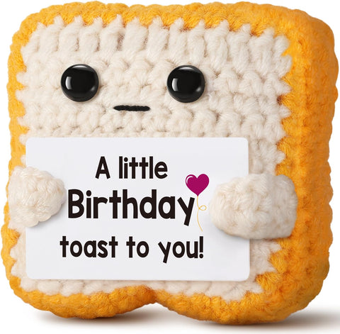 A little Birthday Toast to you - Funny Happy Birthday Gifts for Women, Men, Mom, Dad, Sister, Best Friend - Unique Birthday Decorations Crochet Toast Gift Card for Her Him Coworker Gifts Ideas