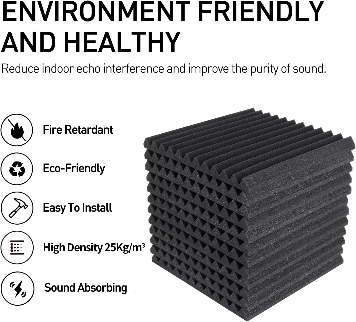 Focusound 52 Pack Acoustic Foam Panels 1" x 12" x 12" Sound Proof Foam Panles Soundproofing Noise Cancelling Wedge Panels for Home Office Recoding Studio with 300PCS Double-Side Adhesive