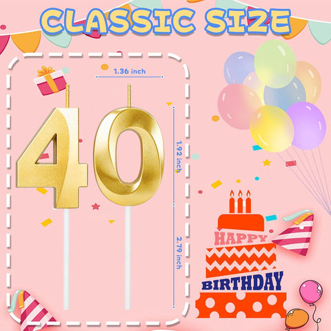 ROYOROYI 40th Birthday Decorations, Gold Number 40 Candles for Cake
