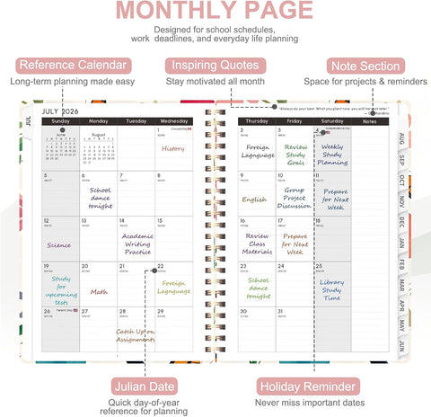 Planner 2026-2027, Weekly and Monthly Academic Year Calendar Planner, July 2026 - June 2027, Daily Agenda Book for Office School Supplies, A5(6.3'' x 8.5'')