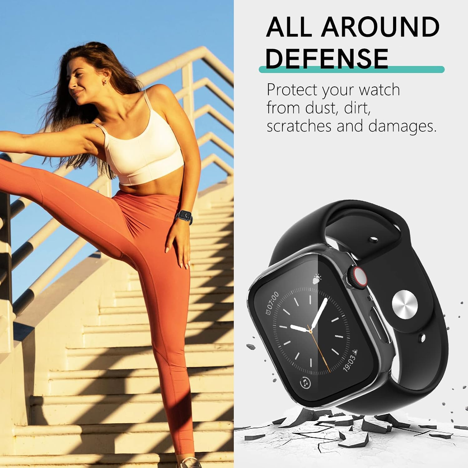 Case with Tempered Glass Screen Protector for Apple Watch Series 9/8/7 45mm