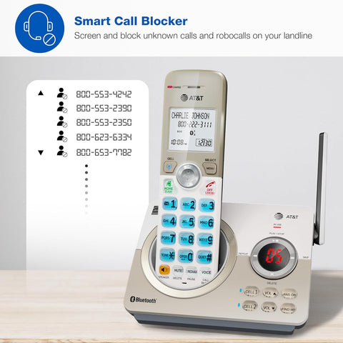 AT&T DL72219 DECT 6.0 2-Handset Cordless Phone for Home with Connect to Cell, Call Blocking, 1.8" Backlit Screen, Big Buttons, intercom, and Unsurpassed Range