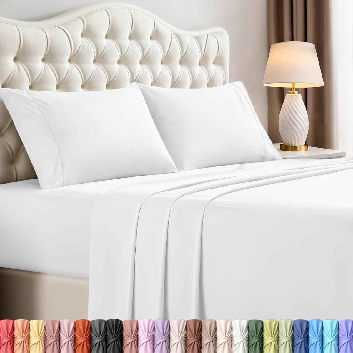 King Sheets Set, 4 Pieces 16" Deep Pocket Hotel Luxury Bed Sheets, White
