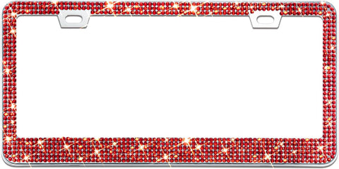 Bling License Plate Frame for Women, 1PCS Sparkly License Plate Frames| Over 1200 pcs 14 Facets Bedazzled Clear Glass Diamond Rhinestone Crystals w/Free Glitter Diamond Box (Red)