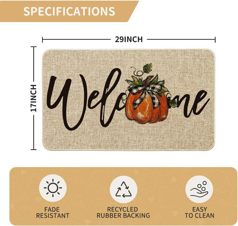 Artoid Mode Bow Tie Pumpkin Fall Welcome Doormat, Autumn Home Decor Low-Profile Switch Rug Door Mat for Indoor Outdoor 17x29 Inch