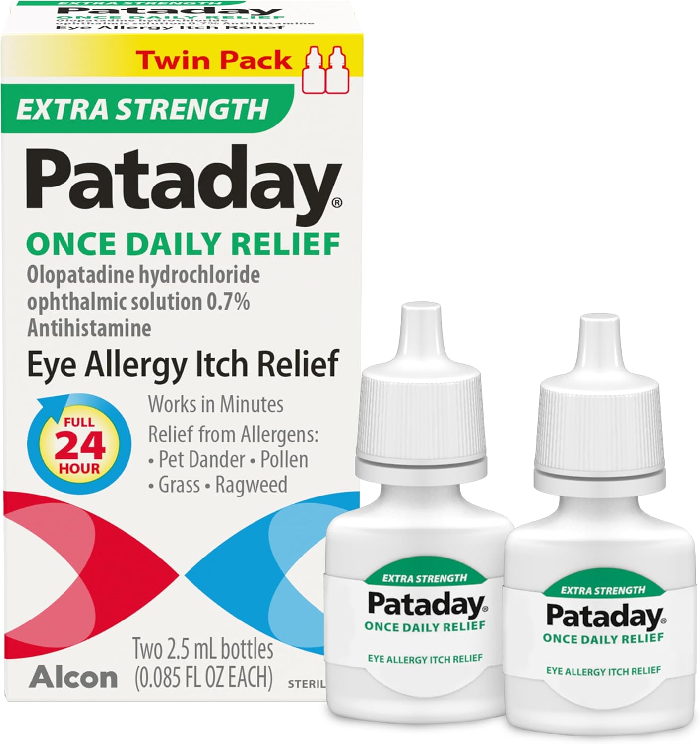 Extra Strength Pataday Once Daily Allergy Itch Relief Drops, 2.5 mL, 2 Pack