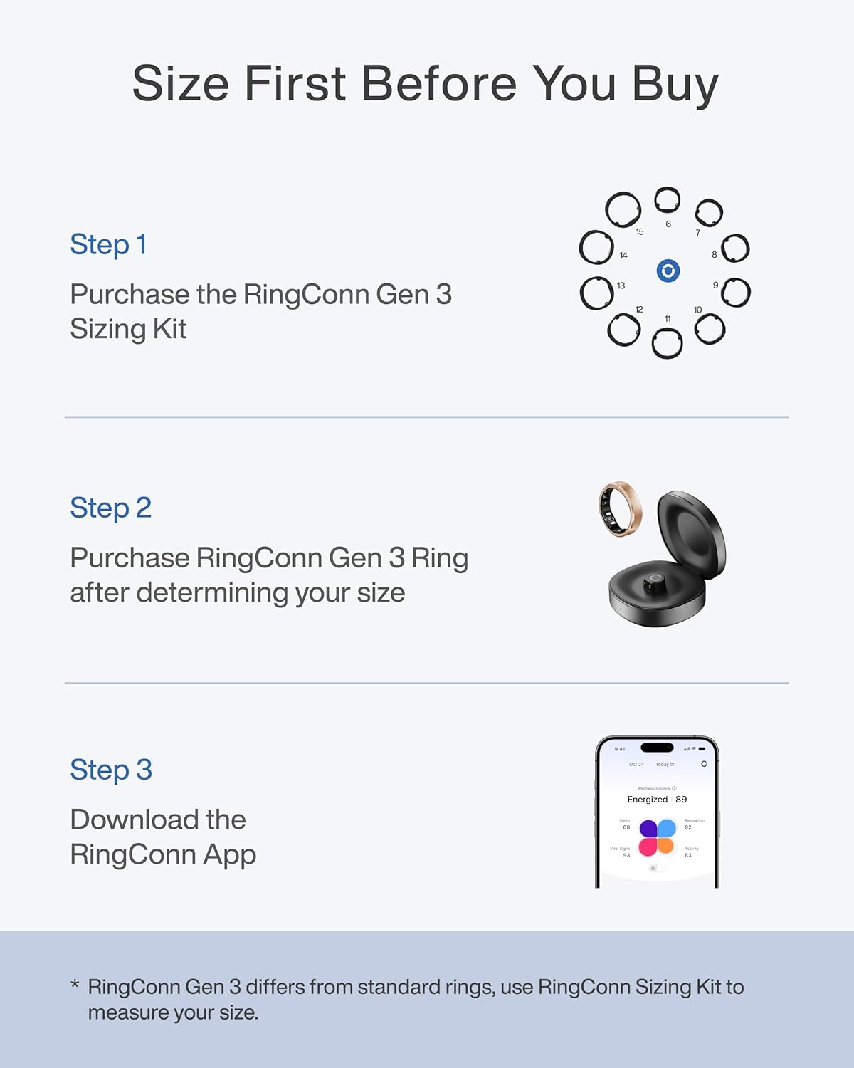 RingConn Gen 3 Smart Ring - Vascular Trends(Size 10, Royal Gold)