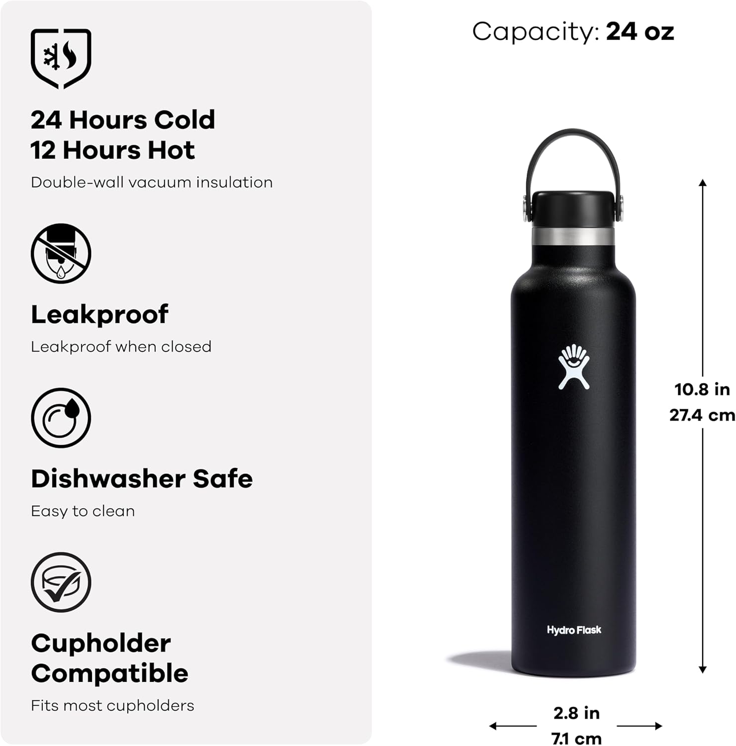 Hydro Flask Water Bottle - Insulated Stainless Steel - Non Spill, Leakproof in 24 Oz Coconut Cream