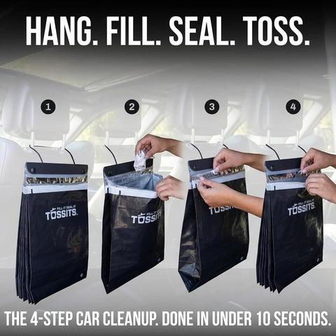 Tossits Hanging Car Trash & Garbage Bags, Disposable, Black 21 Count
