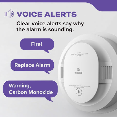 Kidde Smoke and Carbon Monoxide Detector, Hardwired with 10-Year Battery Backup, Voice Alerts, LED, 85 dB, 30CUA10-V, 1 Pack