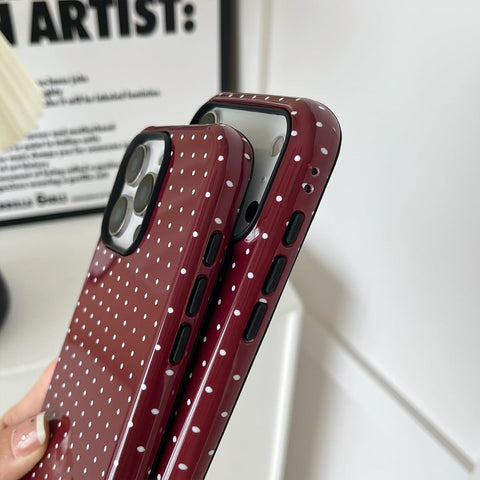 Compatible with iPhone 15 Case, Fashion Cute Polka Dot Pattern Aesthetic Design for Women, Soft TPU and Hard Back Shockproof Phone Case for iPhone 15 6.1 inch, Wine Red