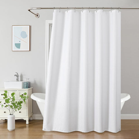 2-in-1 Waterproof Fabric Shower Curtain - No Separate Liner Needed, Hotel-Style Waffle Weave, Effortless Cleaning & Washable Bathroom Shower Curtain Set,60Wx72H,White