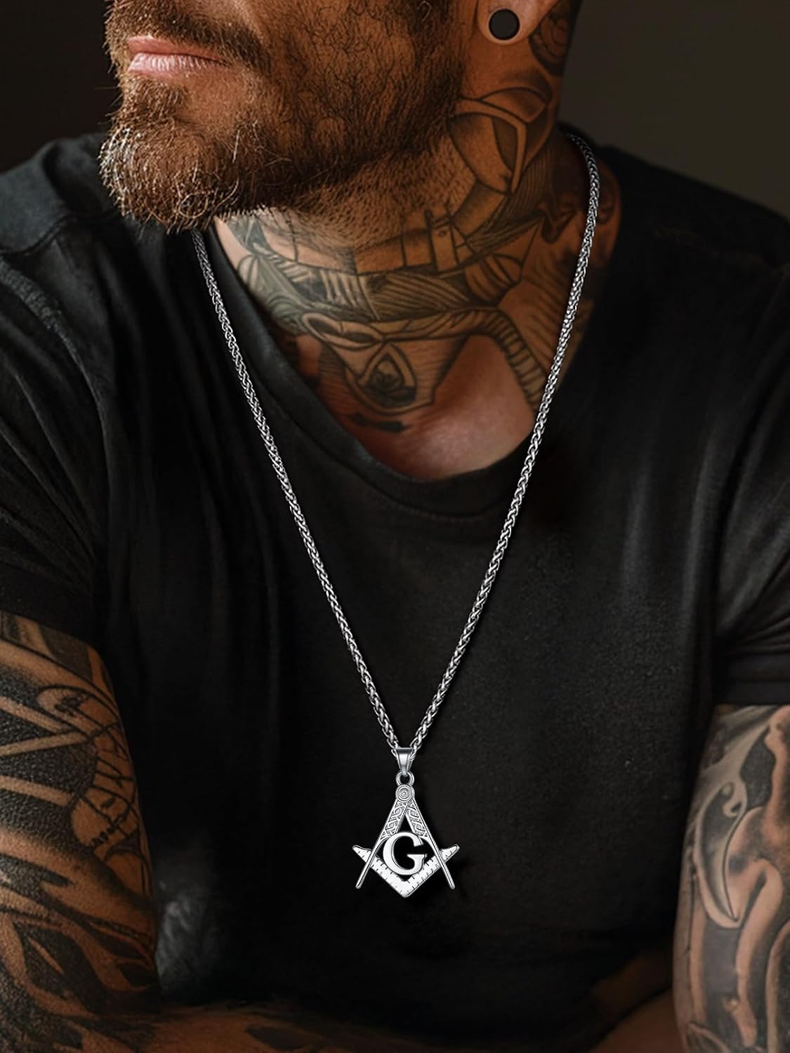 FaithHeart Masonic Necklace for Men, Freemason Compass Symbol 18K Gold Plated/Stainless Steel Free and Accepted Masons Pendant Jewelry with Gift Box