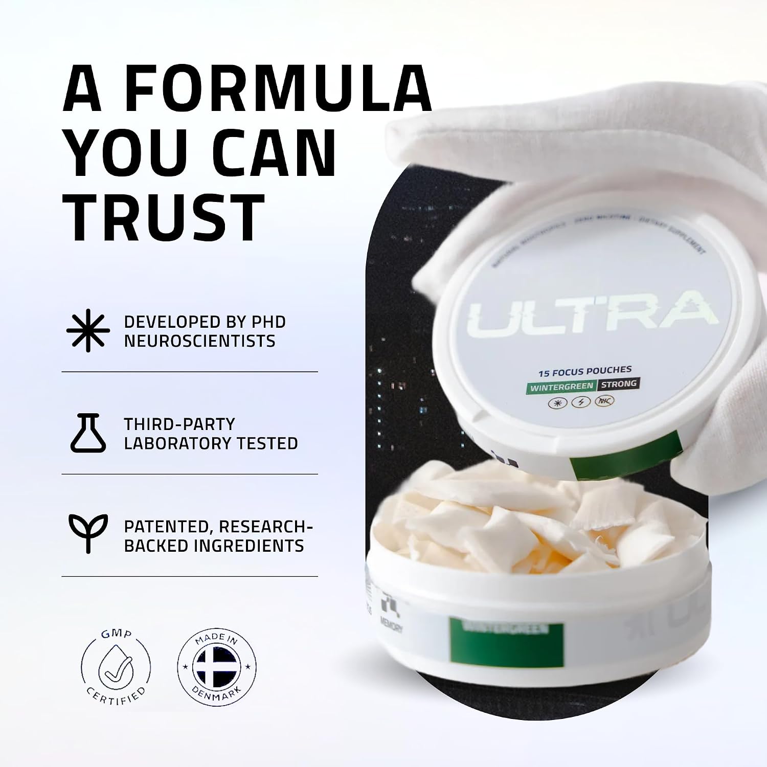 Ultra Focus Pouches (Wintergreen, 3 Cans) Nicotine and Caffeine Free