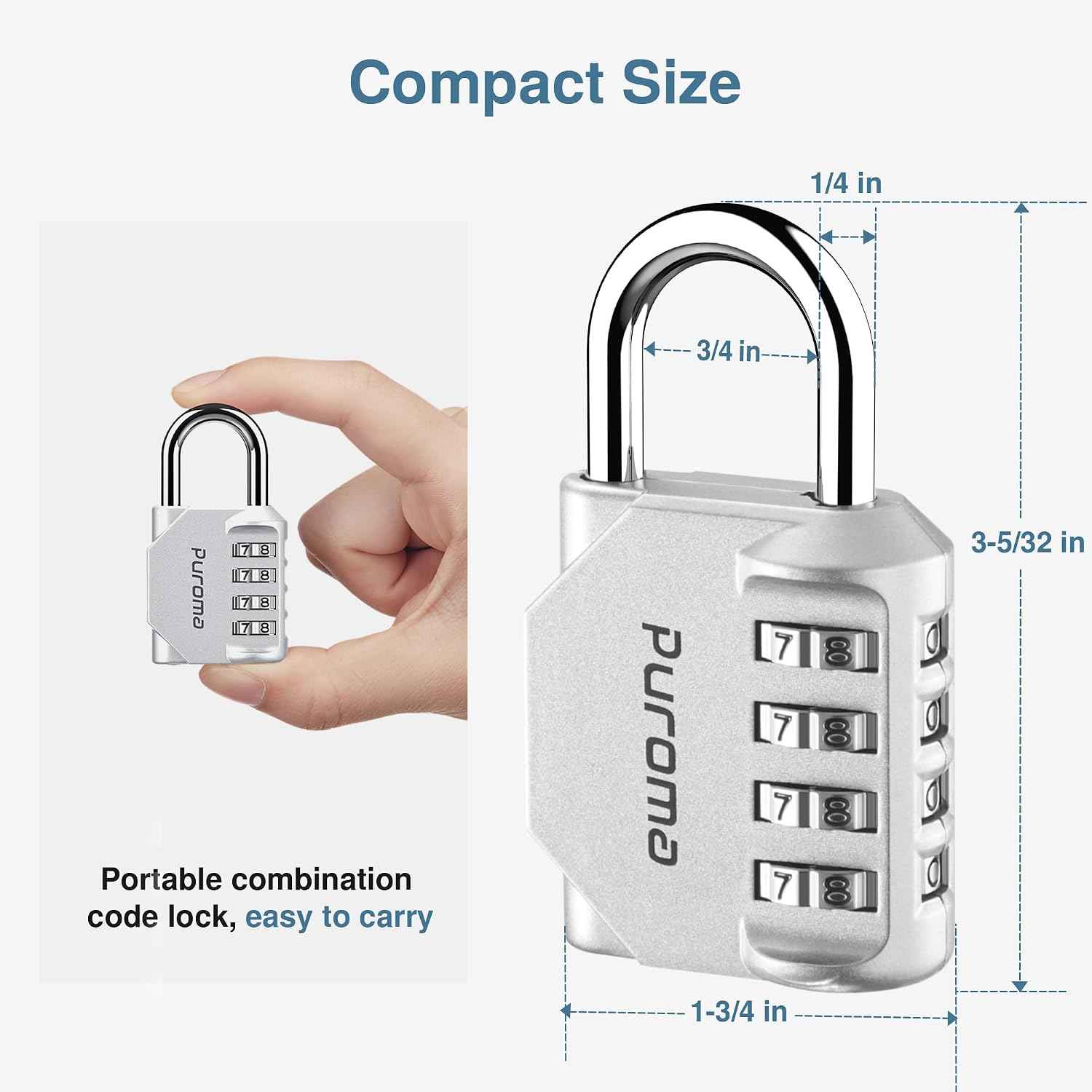 Puroma 2 Combination Lock Locker 4 Digits Combo Padlock Gym Silver & Black