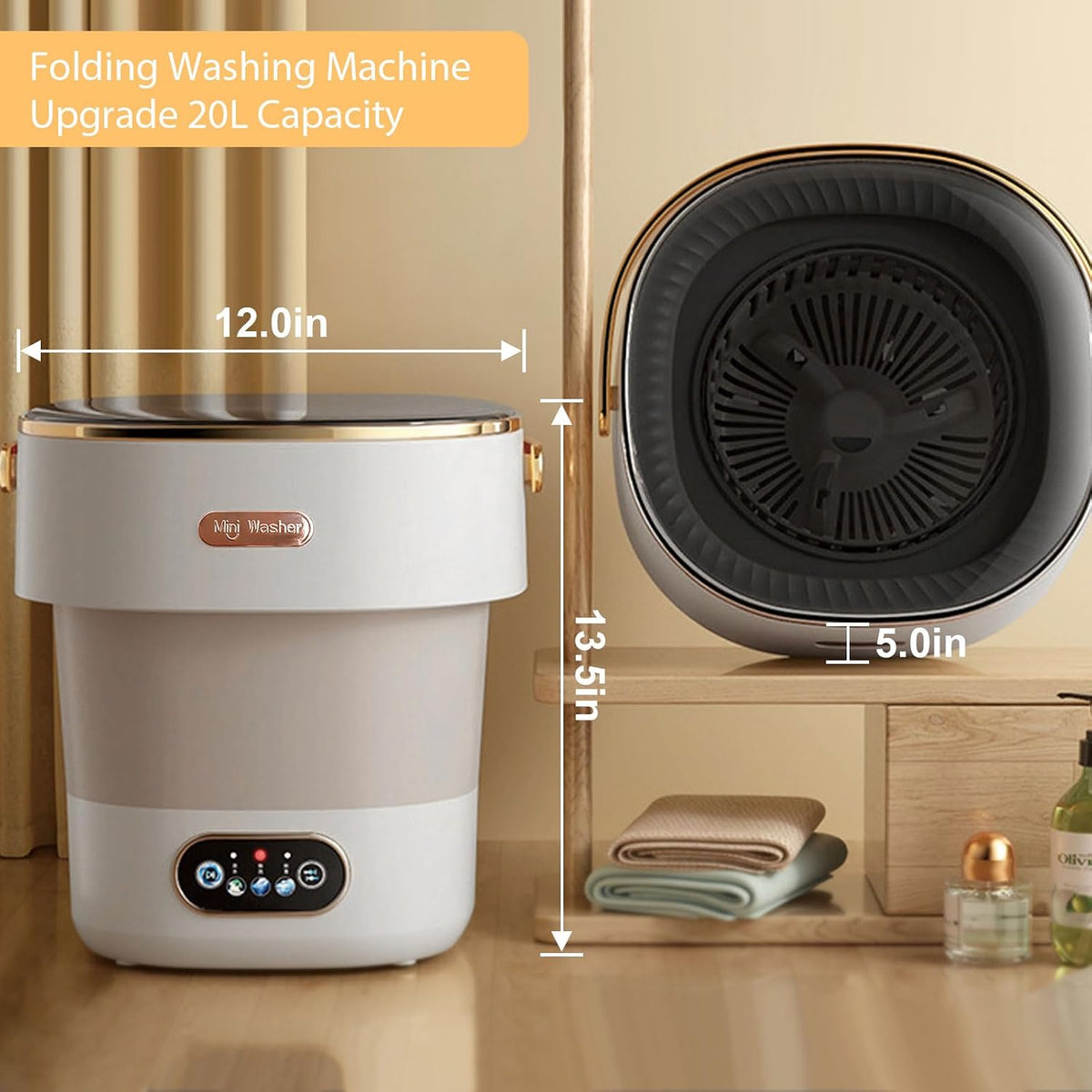 Portable Washing Machine,Mini Washer -20L Upgraded With Spin Basket,Small Clothes Folding Washing Machine Of Underwear, Baby And Small Clothes,Suitable For Home Apartments Dormitories, Hotels Khaki