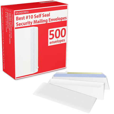 #10 Envelopes Letter Size Self Seal | 500 Business Mailing Security Peel and Sealing Envelope | 100% Tinted | no 10 White Windowless Legal Regular Plain Envelops Pack | 4-1/8 x 9-1/2 Inches | 24 LB