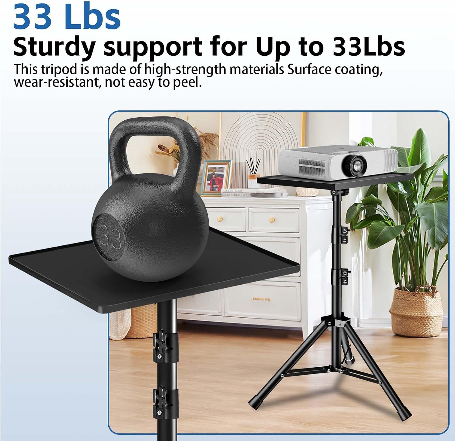 Projector Stand, 33LB Load Bearing & 22-55" Height Adjustable, for Projector/Laptop/DJ Gear, Outdoor/Office/Studio - Stable Base (Black)