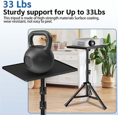 Projector Stand, 33LB Load Bearing & 22-55" Height Adjustable, for Projector/Laptop/DJ Gear, Outdoor/Office/Studio - Stable Base (Black)