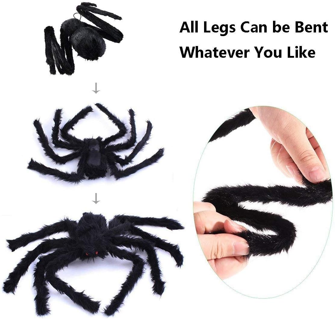 Halloween Decorations Big Spider 4.9 Ft Black Soft Hairy Scary Spider Fake Large Pops for Halloween Outdoor Yard Party