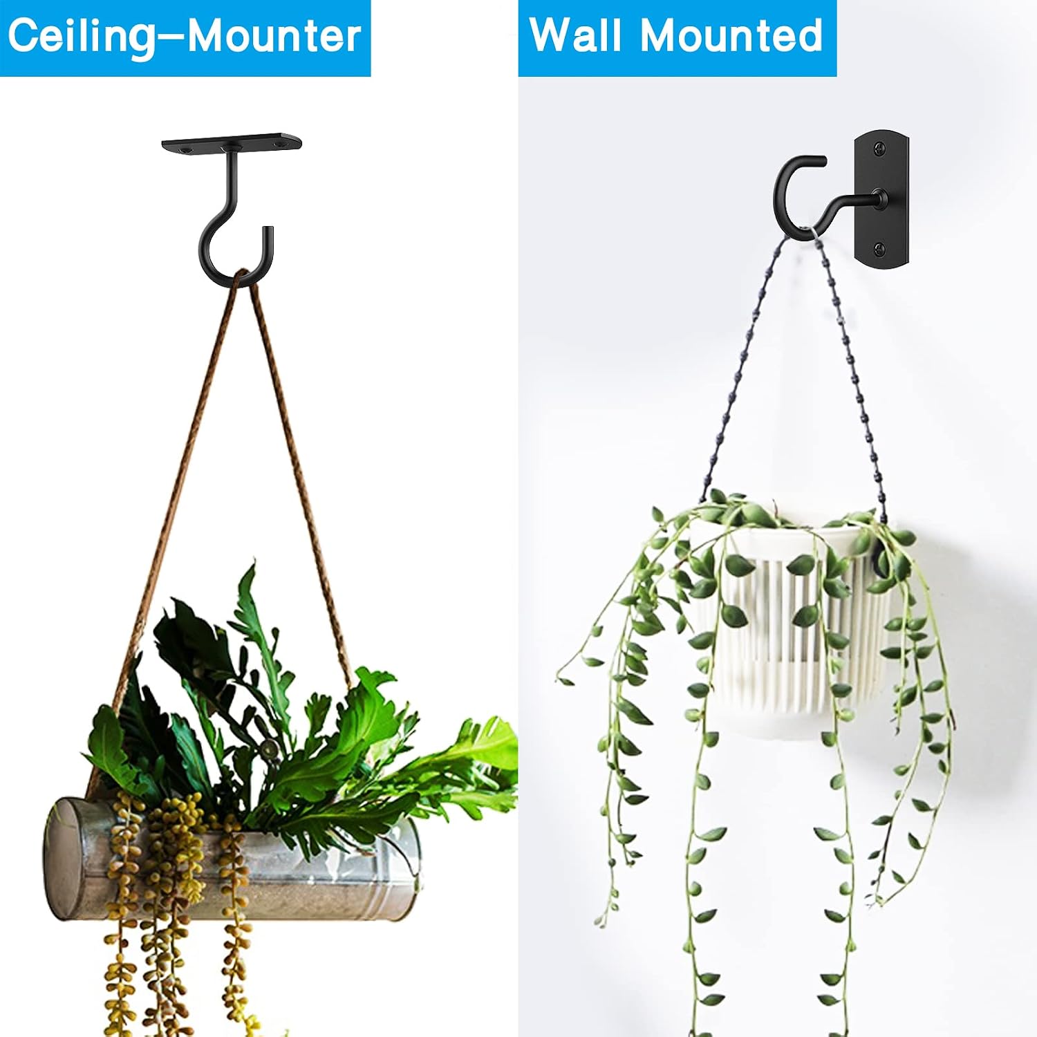 4Pack 4In Ceiling Hooks for Hanging Plants Outdoor Flower Basket Black