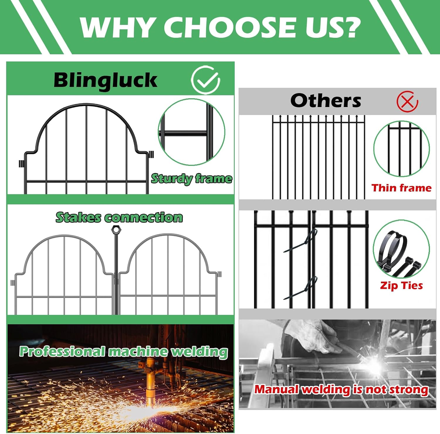 Blingluck Decorative Garden Fence, 17in(H) x 10.8ft(L), with Ground Stake