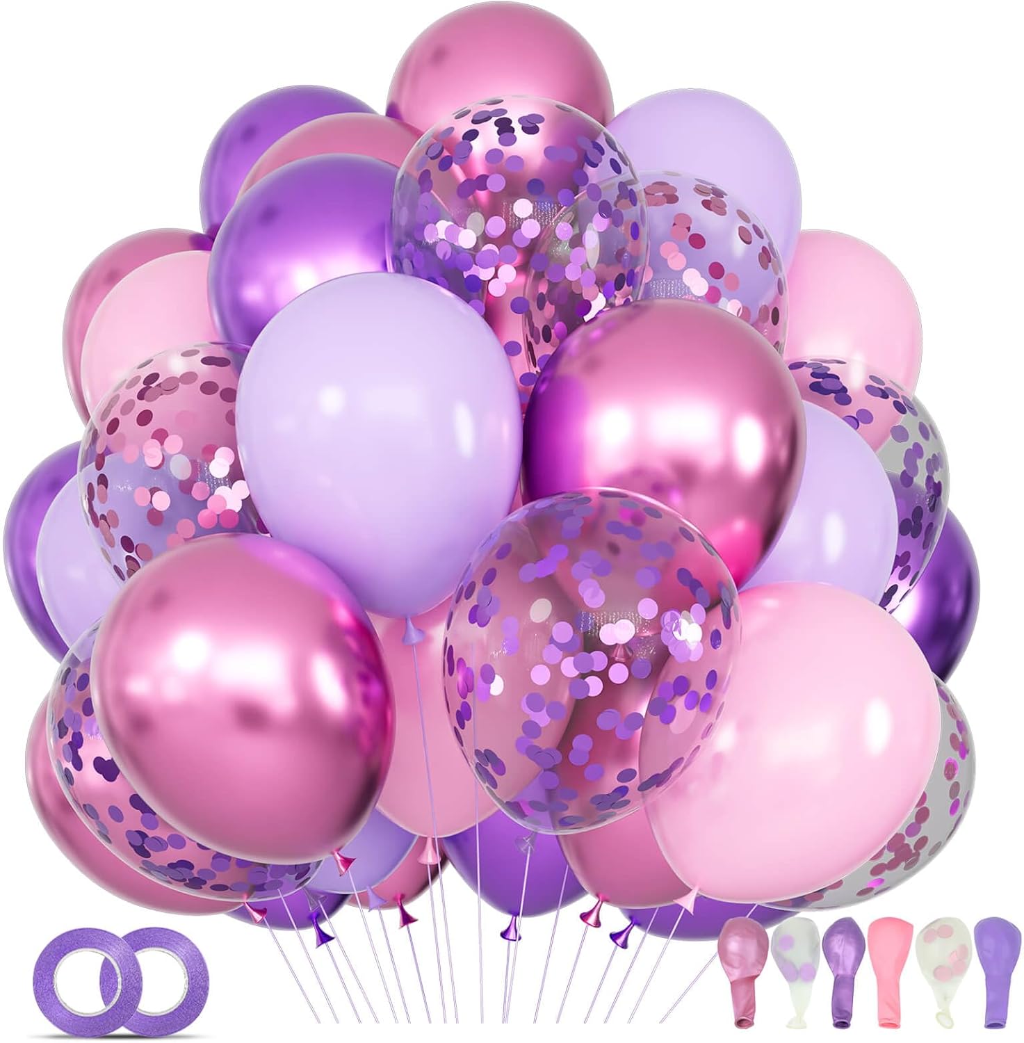 68Pcs Pink and Purple Balloons 12 Inch Metallic Purple Pink Latex Balloon Confetti ballons with Ribbons Party Balloons for Wedding Girls Birthday Baby Shower Decorations.