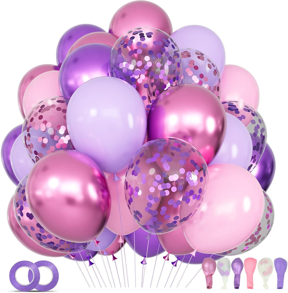 68Pcs Pink and Purple Balloons 12 Inch Metallic Purple Pink Latex Balloon Confetti ballons with Ribbons Party Balloons for Wedding Girls Birthday Baby Shower Decorations.