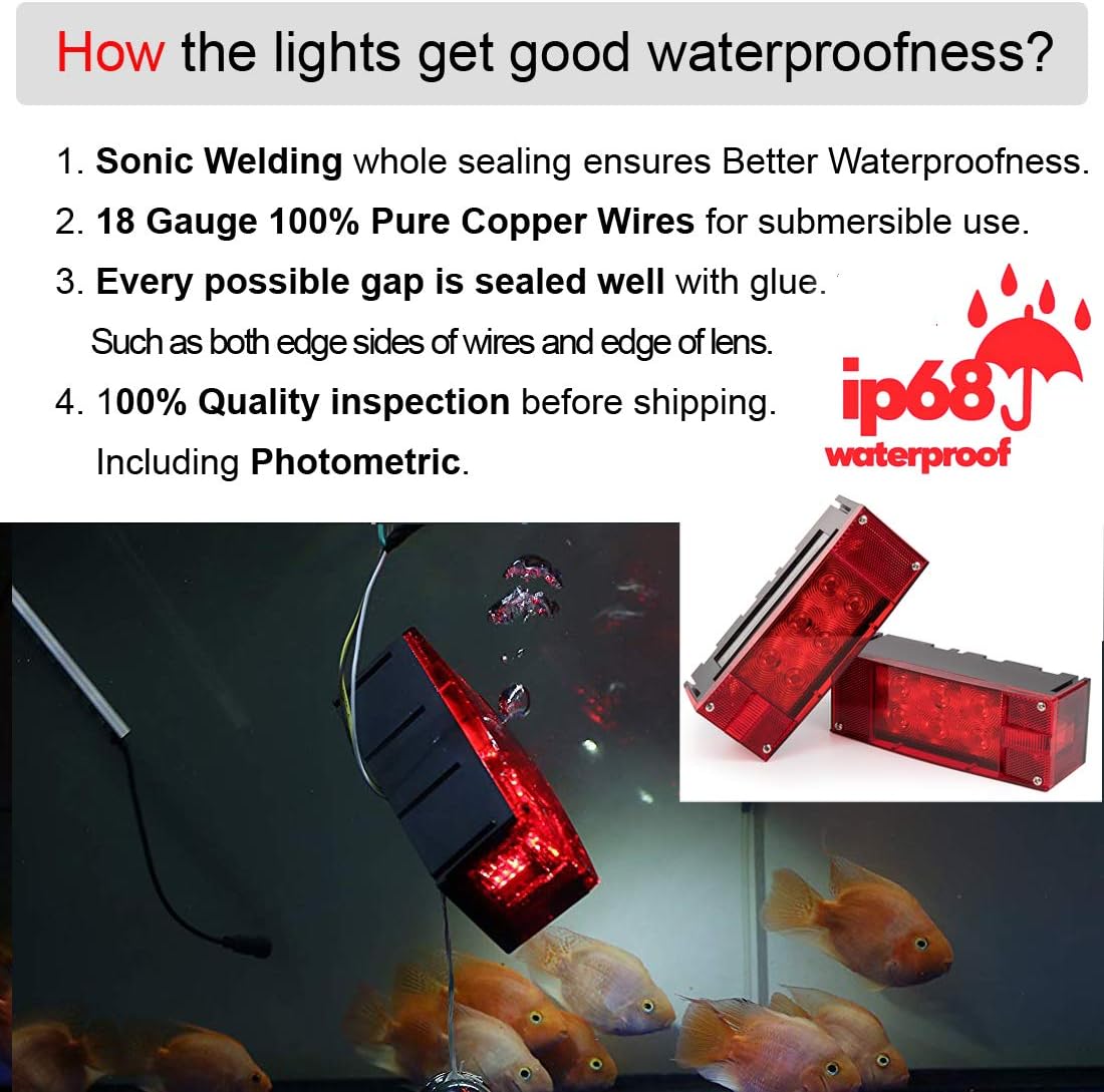 CZC AUTO 2PCS 12V LED Submersible Low Profile Rectangular Trailer Lights